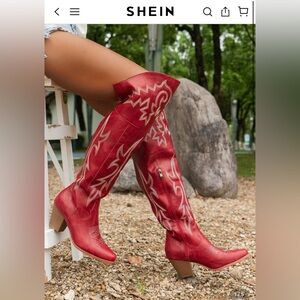 SHEIN Red Western Knee-High Boots